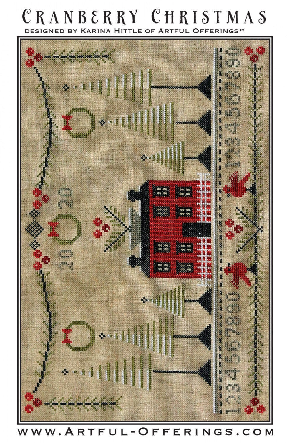 Cranberry Christmas Cross Stitch Pattern - Artful Offerings - Karina Hittle
