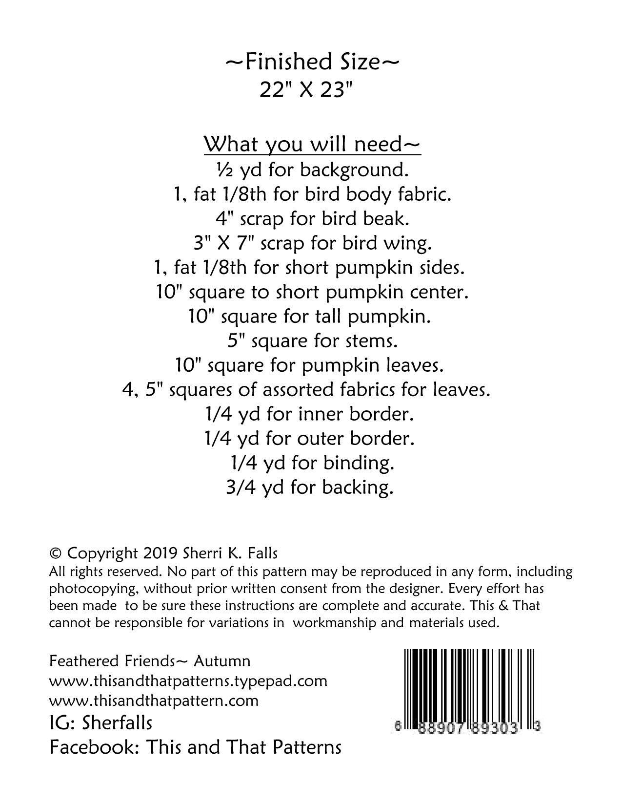 Feathered Friends Autumn Mini Quilt Pattern - This & That - Sherri Falls
