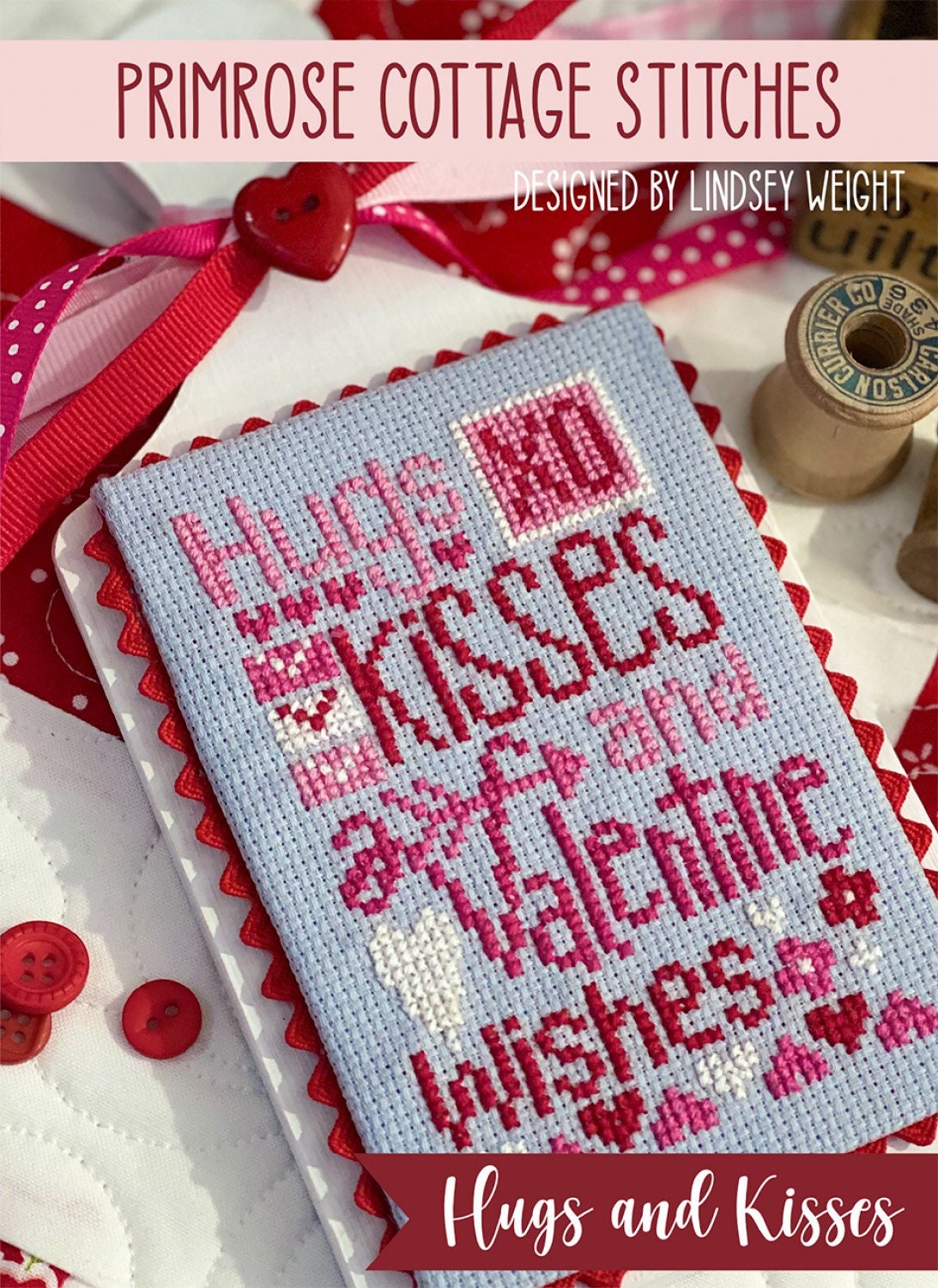 Hugs and Kisses Cross Stitch Pattern - Primrose Cottage Stitches - 41 x 64 stitches