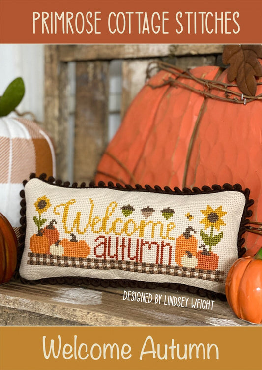 Welcome Autumn Cross Stitch Pattern - Primrose Cottage Stitches - 98 x 41 stitches - Fall Cross Stitch Pattern