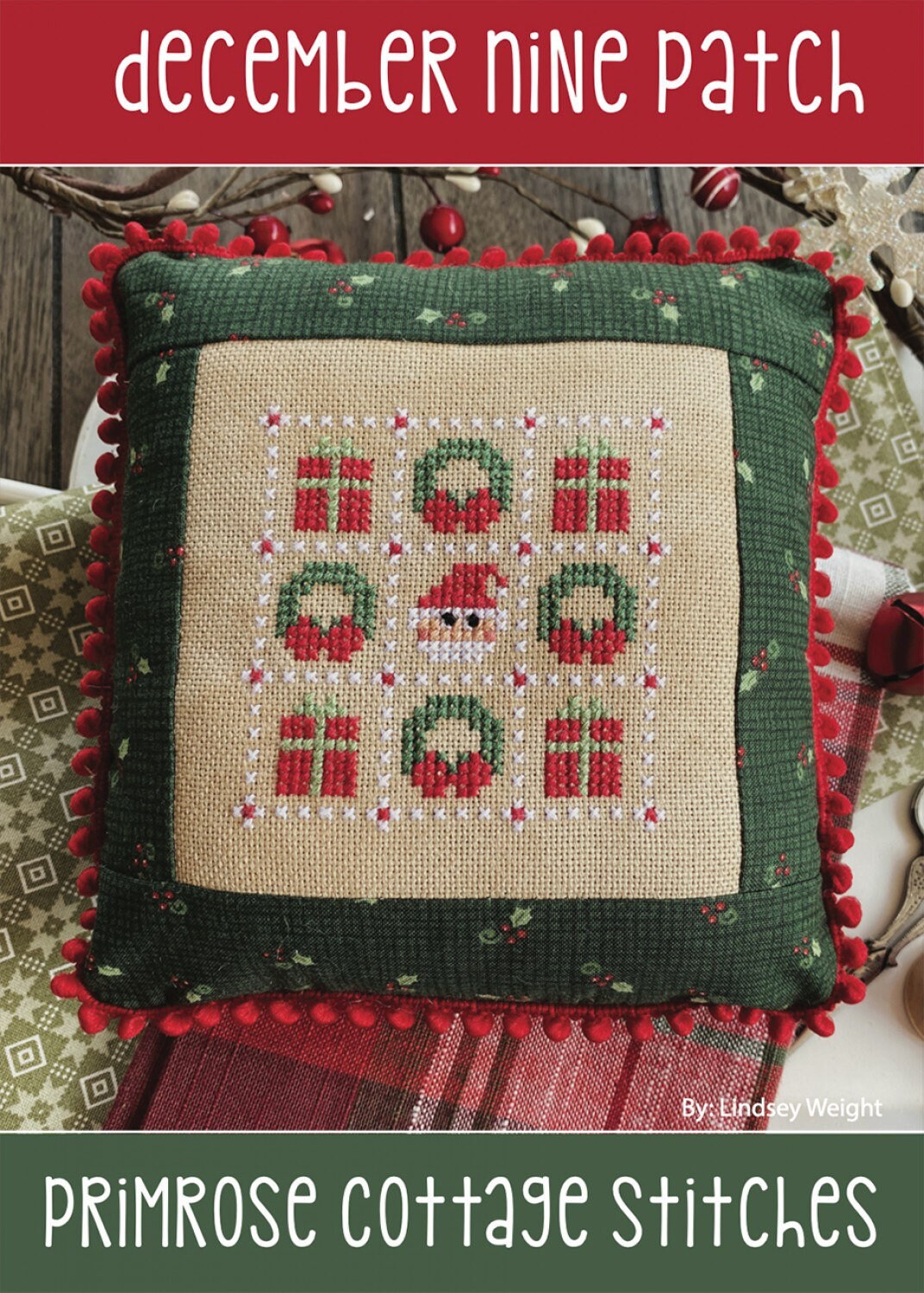 December Nine Patch Cross Stitch Pattern - Primrose Cottage Stitches - 39 x 39 stitches