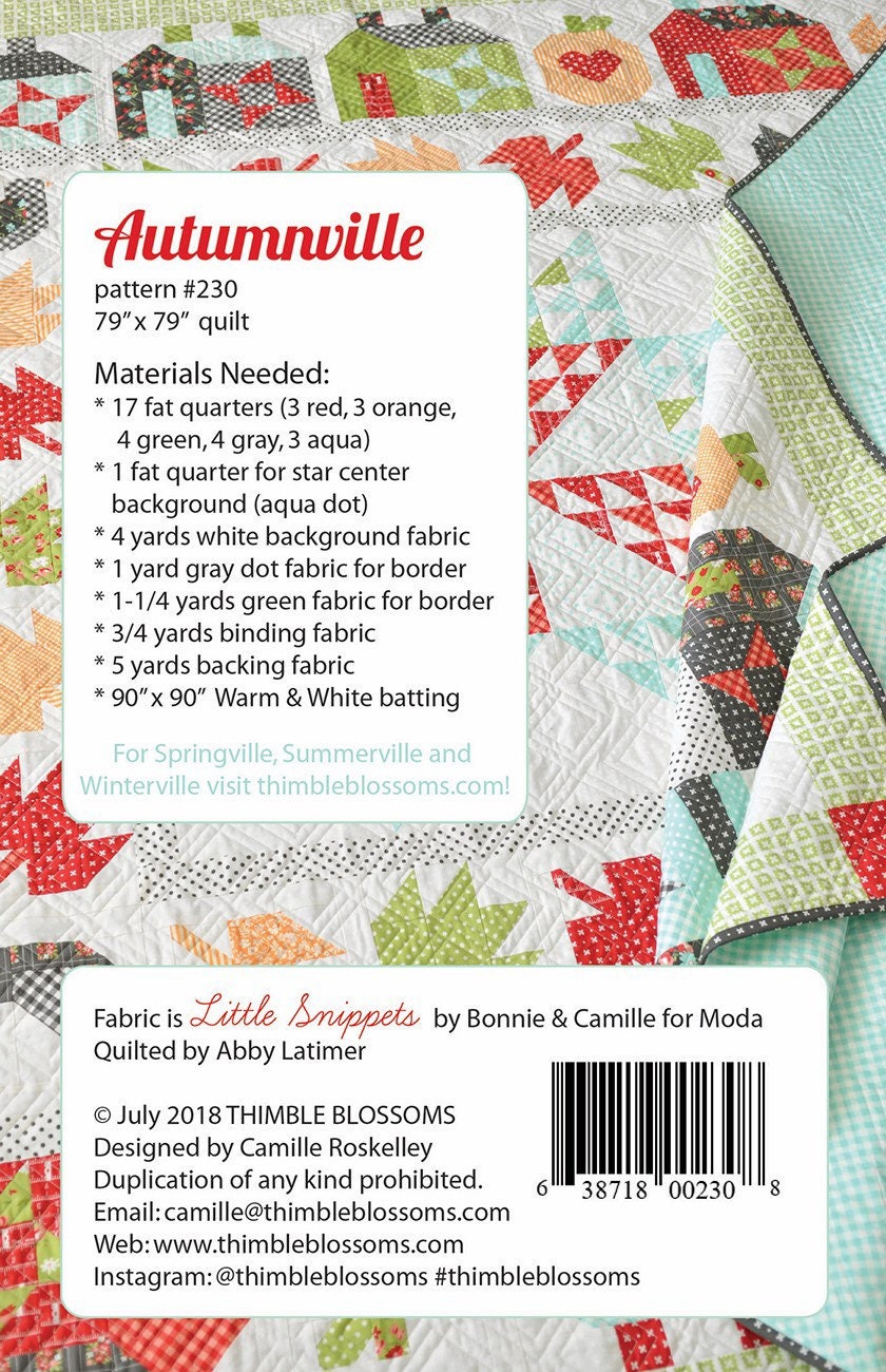 Autumnville Quilt Pattern - Thimble Blossoms - Camille Roskelley - Fat Quarter Friendly - 79”x 79”