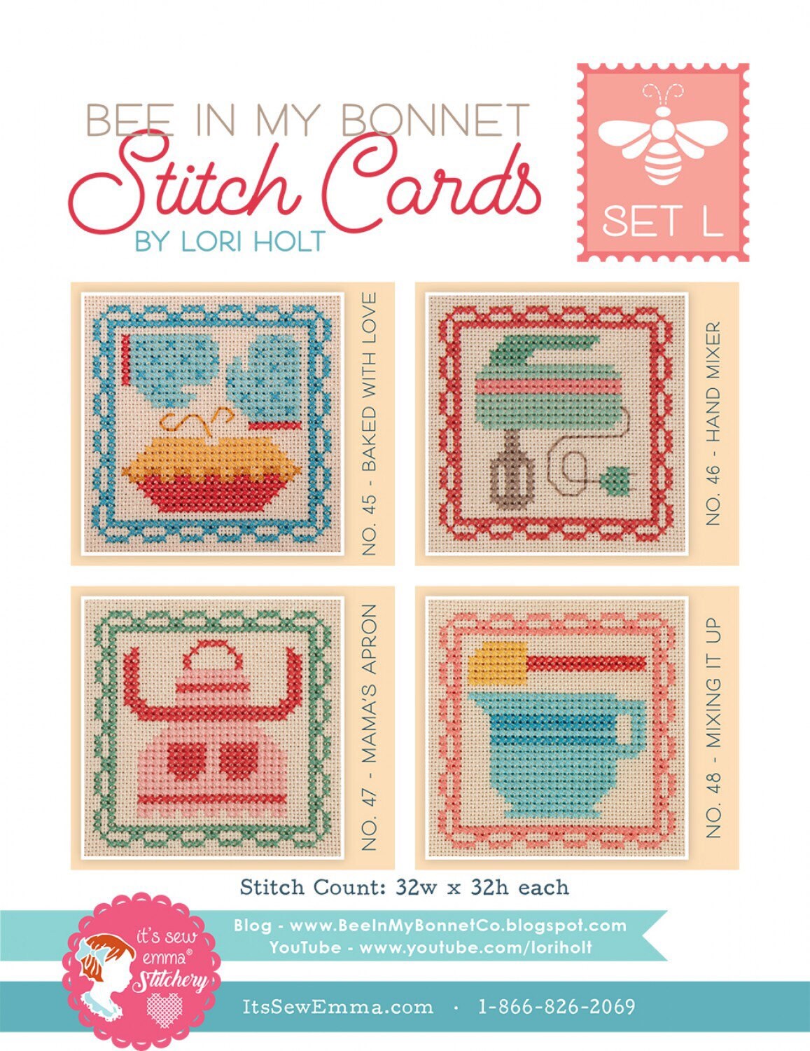 Stitch Cards Set L - Cross Stitch Pattern - It’s Sew Emma - Lori Holt - Bee In My Bonnet