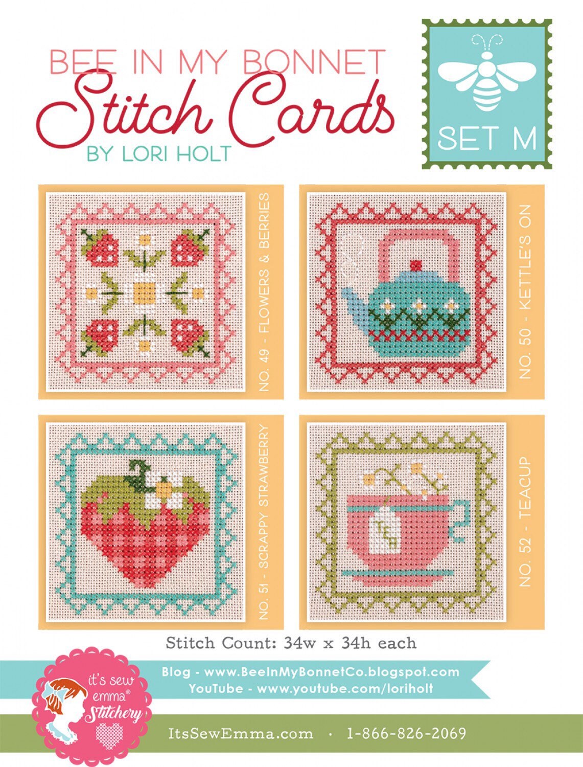 Stitch Cards Set M - Cross Stitch Pattern - It’s Sew Emma - Lori Holt - Bee In My Bonnet