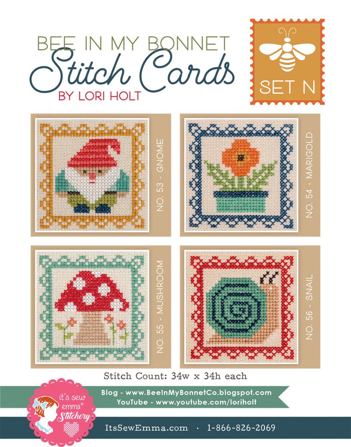 Stitch Cards Set N - Cross Stitch Pattern - It’s Sew Emma - Lori Holt - Bee In My Bonnet