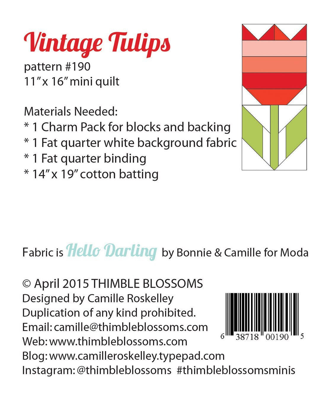 Vintage Tulips Mini Quilt Pattern - Thimble Blossoms - Charm Pack Friendly - 11” x 16”