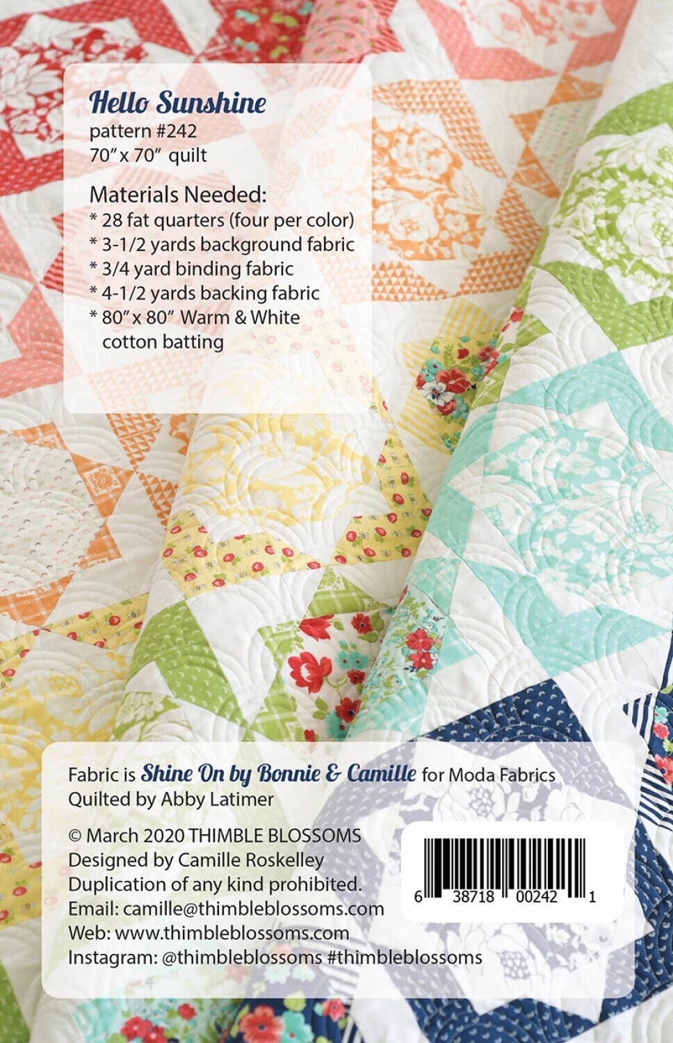 Hello Sunshine Quilt Pattern - Thimble Blossoms - Camille Roskelley - Fat Quarter Friendly - 70” x 70”