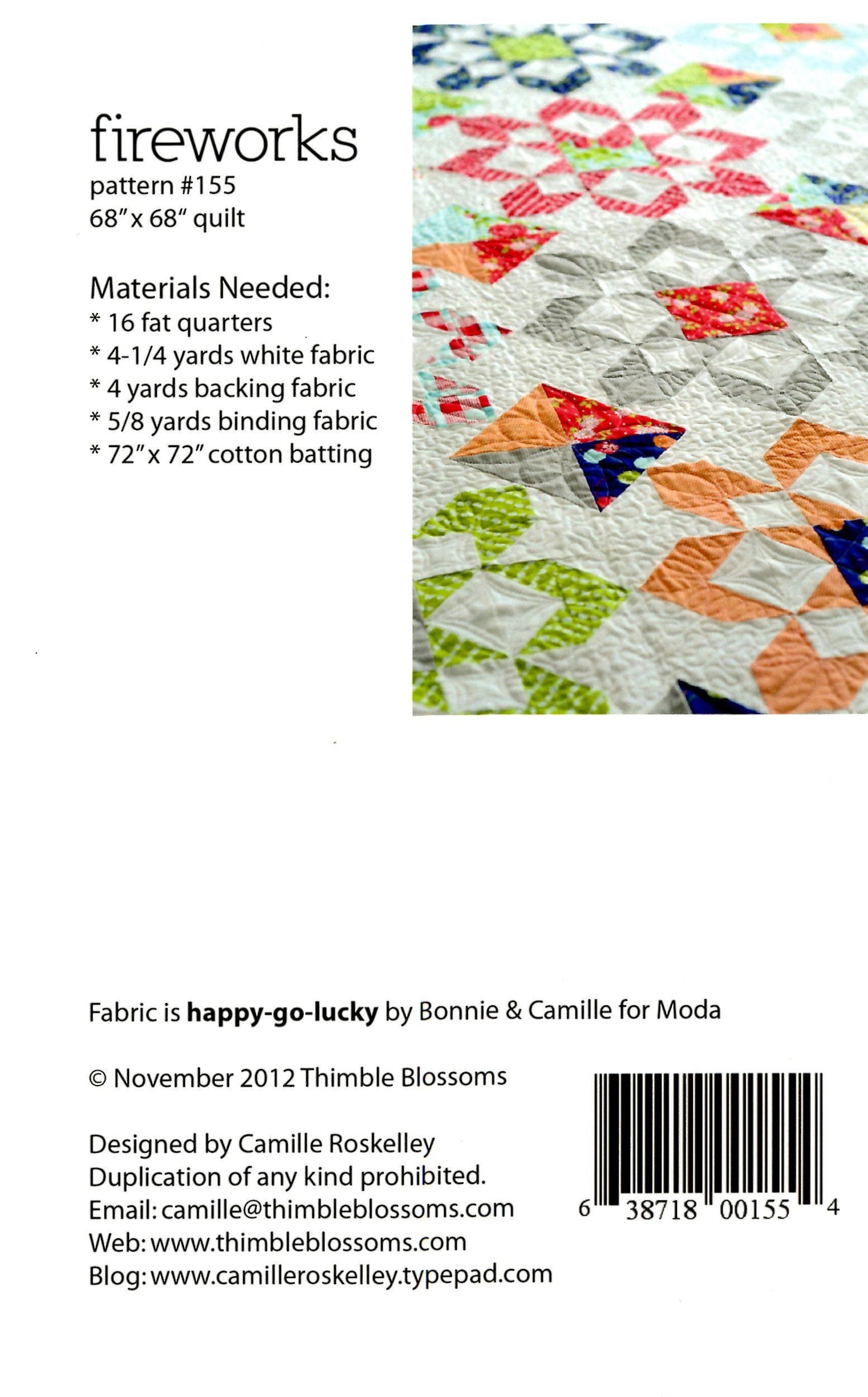 Fireworks Quilt Pattern - Thimble Blossoms - Camille Roskelley - Fat Quarter Friendly - 68”x68”