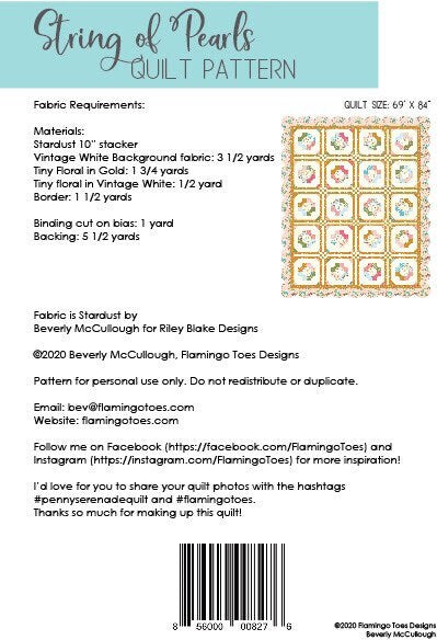 String of Pearls Quilt Pattern - Stardust Fabric - Beverly McCullough - Flamingo Toes - Layer Cake Friendly - Finishes at 69” x 84”
