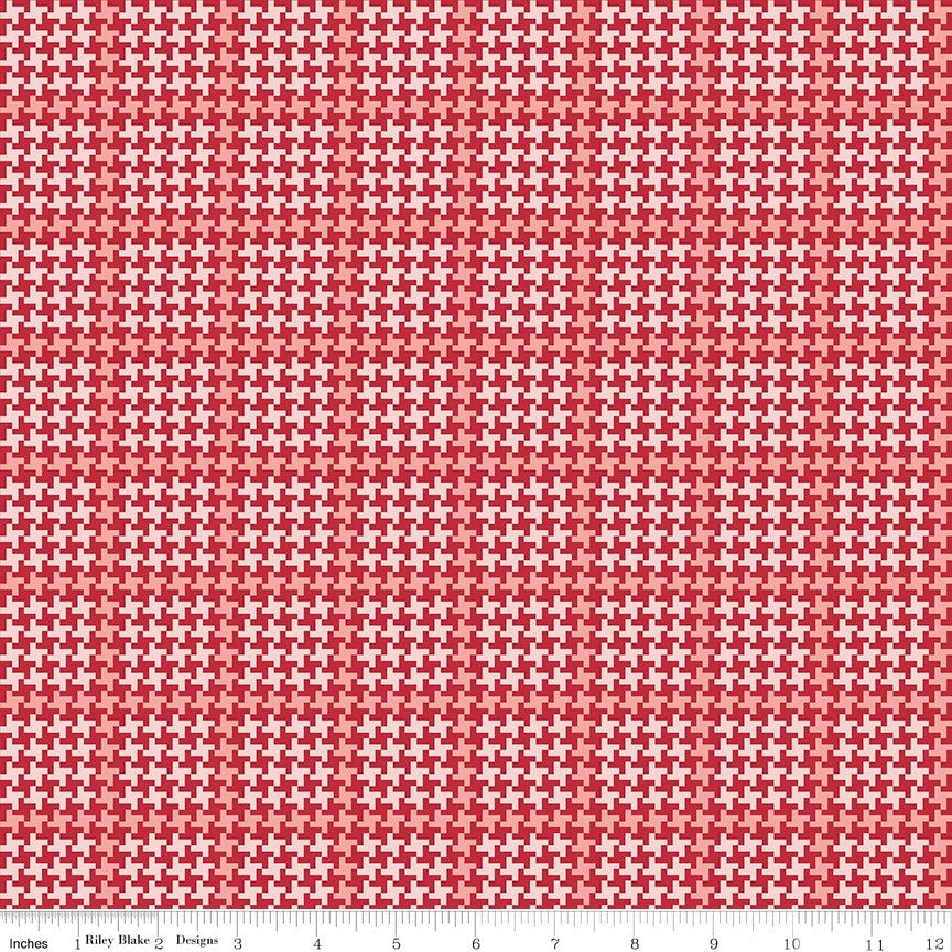 Enchanted Meadow Fabric - By The Half Yard - BTHY - Red Houndstooth - Beverly McCullough - Flamingo Toes - Riley Blake - C11554 RED