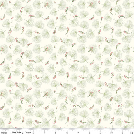 Enchanted Meadow Fabric - By The Half Yard - BTHY - Vintage White Pine Needles - Beverly McCullough - Flamingo Toes - C11552 VINTAGEWHITE