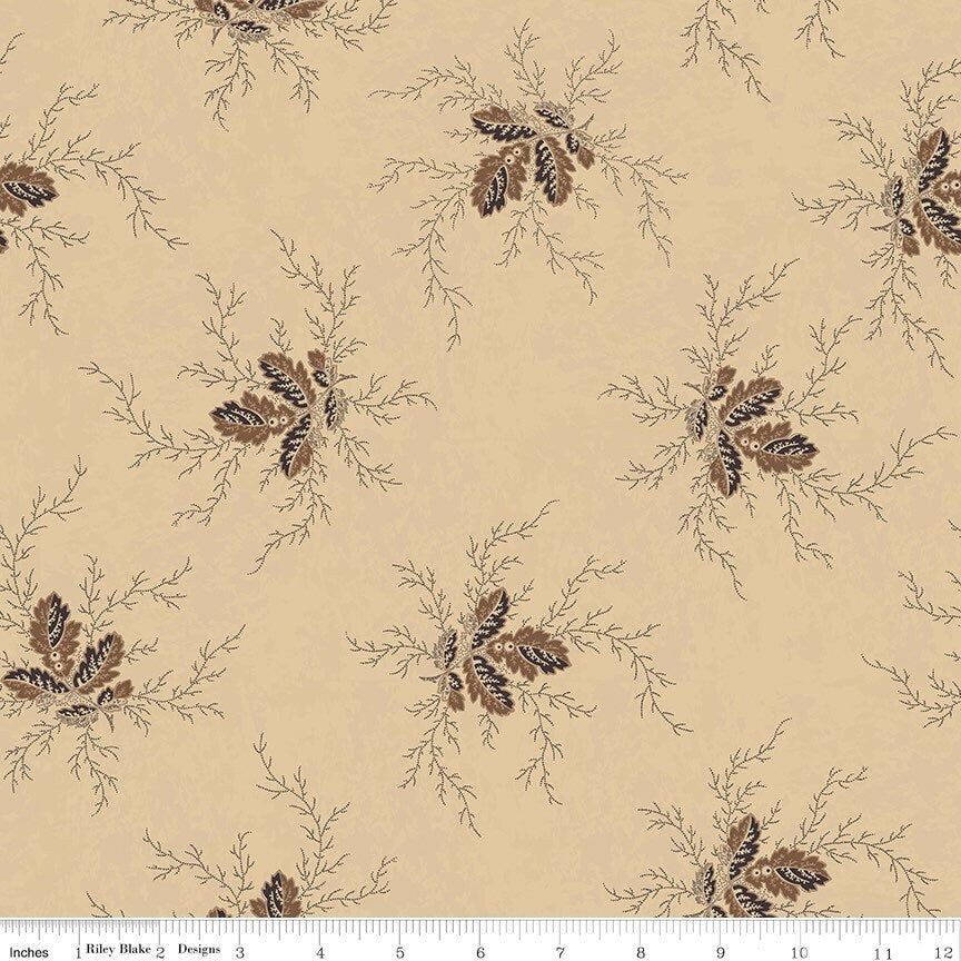 Bountiful Autumn Fabric - Taupe Flora - Stacy West - Buttermilk Basin - Fall Fabric - Riley Blake - C10850 TAUPE