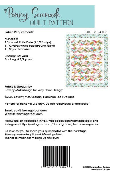 Penny Serenade Quilt Pattern - Stardust Fabric - Beverly McCullough - Flamingo Toes - Jelly Roll Friendly - Finishes at 54” x 69”