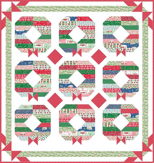 Holly Jolly Wreath Quilt Kit - Christmas Adventure Fabric - Beverly McCullough - Flamingo Toes - Finishes at 69x73