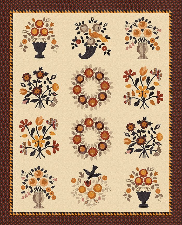 Floral Quilt Pattern - Stacy West - Buttermilk Basin- Made with Bountiful Autumn Fabric - Panel Quilt Pattern - 56” x 69”
